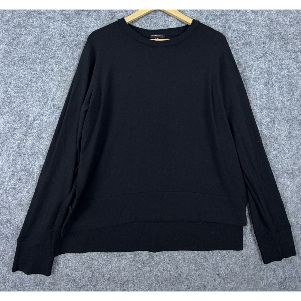 Beyond Yoga Sweatshirt Womens XL Black Stretch Knit Side Slit Crew Neck Pullover